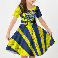 Waimanalo Oahu Hawaii Surfing Kid Short Sleeve Dress Tropical Beach Retro Sunburst Surfboard TS04 KID Yellow Blue - Polynesian Pride