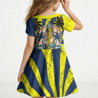 Waimanalo Oahu Hawaii Surfing Kid Short Sleeve Dress Tropical Beach Retro Sunburst Surfboard TS04 - Polynesian Pride