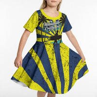 Waimanalo Oahu Hawaii Surfing Kid Short Sleeve Dress Tropical Beach Retro Sunburst Surfboard TS04 - Polynesian Pride