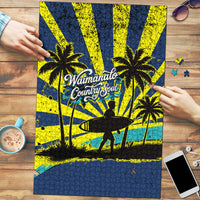 Waimanalo Oahu Hawaii Surfing Puzzle Tropical Beach Retro Sunburst Surfboard TS04 Yellow Blue - Polynesian Pride