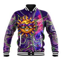 Waimanalo Hawaii Sun Rabbit Baseball Jacket Psychedelic Trippy Neon Swirl Graphic TS04 Unisex Purple Green - Polynesian Pride