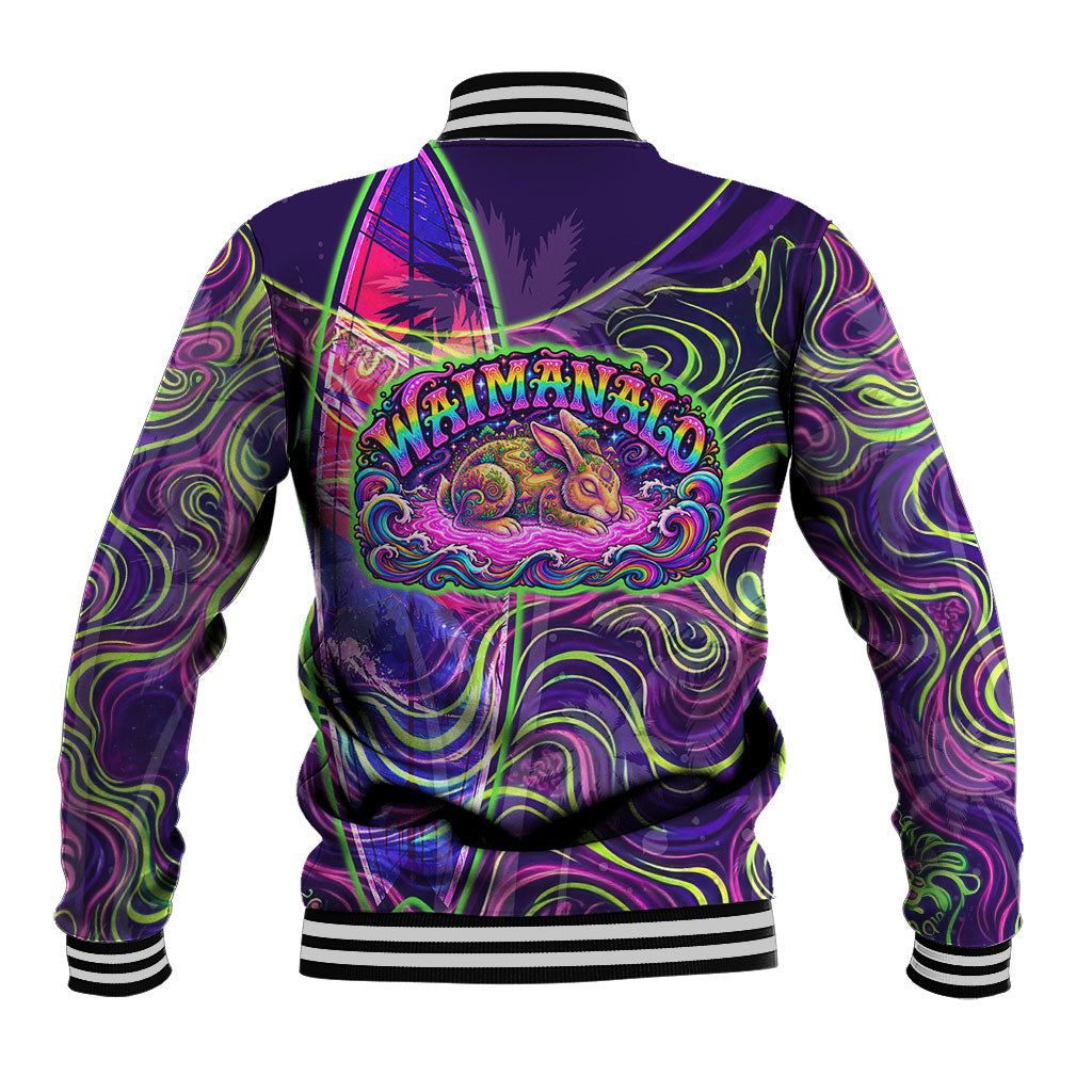 Waimanalo Hawaii Sun Rabbit Baseball Jacket Psychedelic Trippy Neon Swirl Graphic TS04 - Polynesian Pride