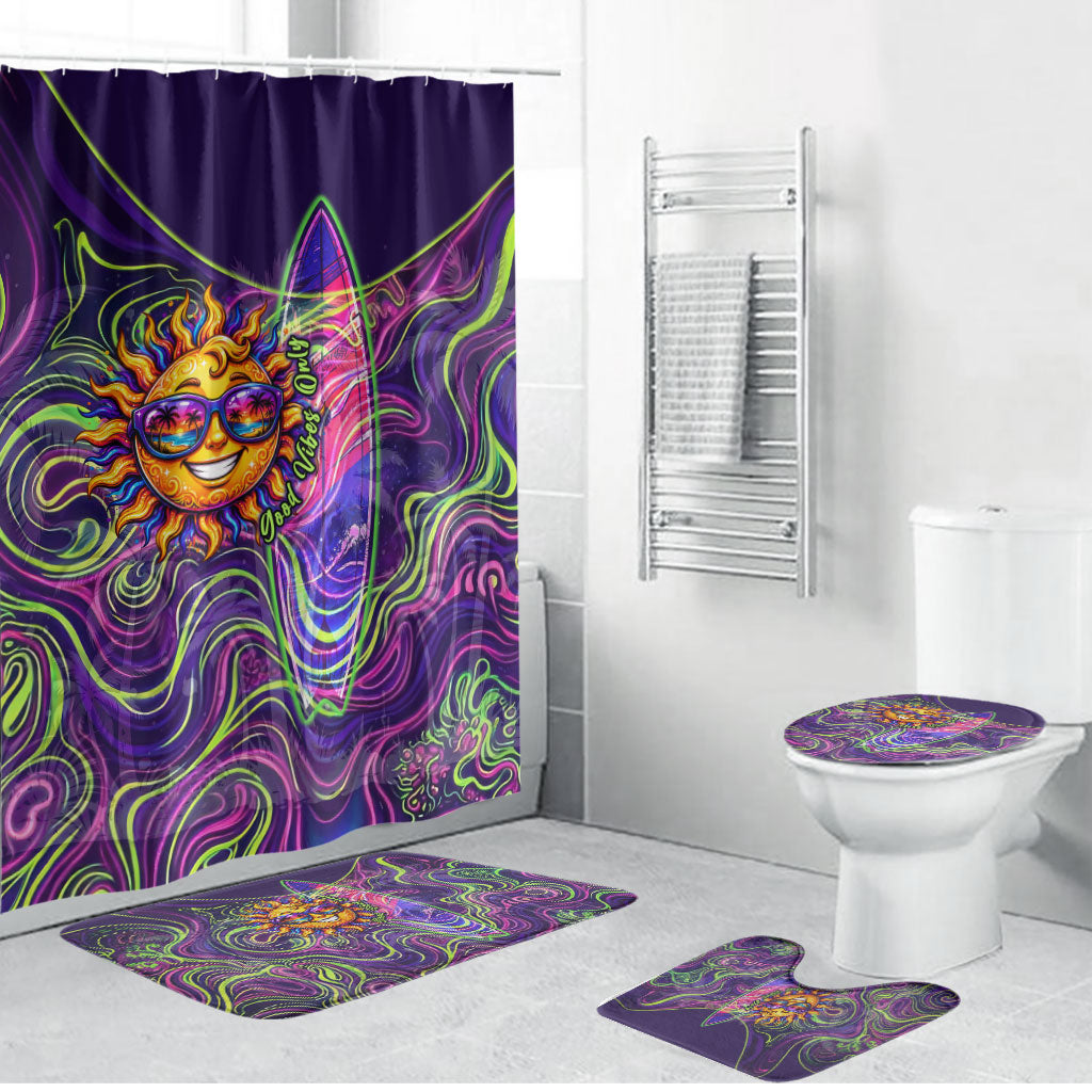 Waimanalo Hawaii Sun Rabbit Bathroom Set Psychedelic Trippy Neon Swirl Graphic TS04 Bathroom Set (4 pcs) Purple Green - Polynesian Pride