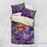 Waimanalo Hawaii Sun Rabbit Bedding Set Psychedelic Trippy Neon Swirl Graphic TS04 US Twin 172cm x 218cm Purple Green - Polynesian Pride
