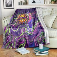 Waimanalo Hawaii Sun Rabbit Blanket Psychedelic Trippy Neon Swirl Graphic TS04 Purple Green - Polynesian Pride