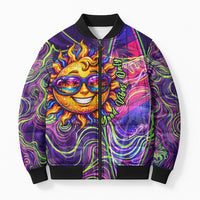 Waimanalo Hawaii Sun Rabbit Bomber Puffer Jacket Psychedelic Trippy Neon Swirl Graphic TS04 Unisex Purple Green - Polynesian Pride