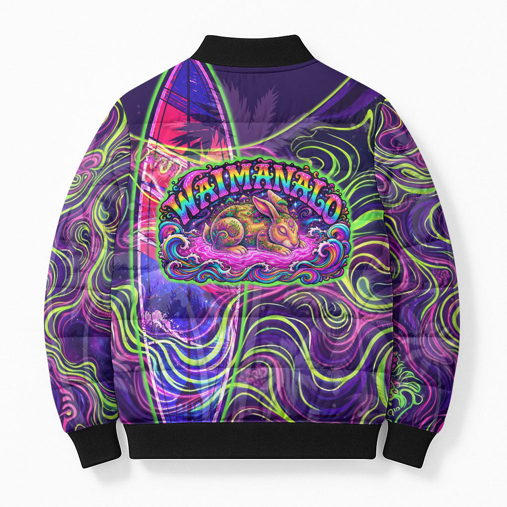 Waimanalo Hawaii Sun Rabbit Bomber Puffer Jacket Psychedelic Trippy Neon Swirl Graphic TS04 - Polynesian Pride