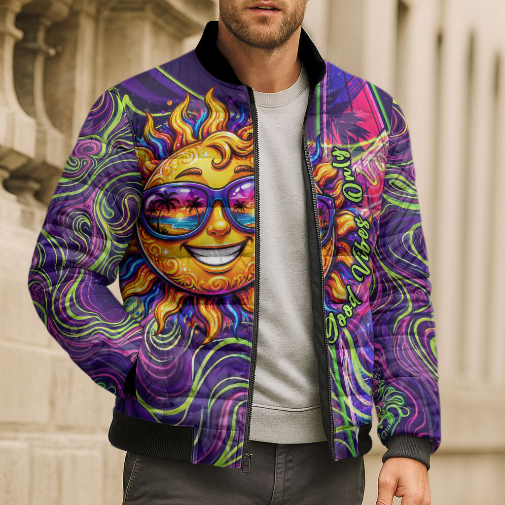 Waimanalo Hawaii Sun Rabbit Bomber Puffer Jacket Psychedelic Trippy Neon Swirl Graphic TS04 - Polynesian Pride