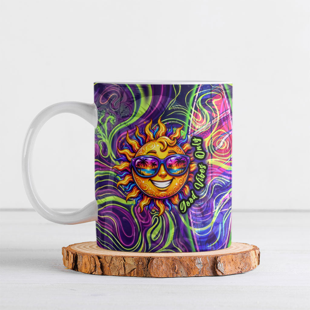 Waimanalo Hawaii Sun Rabbit Ceramic Mug Psychedelic Trippy Neon Swirl Graphic TS04 Purple Green - Polynesian Pride