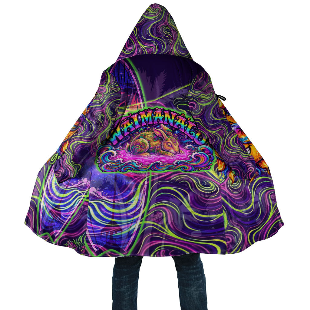 Waimanalo Hawaii Sun Rabbit Cloak Psychedelic Trippy Neon Swirl Graphic TS04 Unisex Purple Green - Polynesian Pride