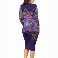 Waimanalo Hawaii Sun Rabbit Long Sleeve Bodycon Dress Psychedelic Trippy Neon Swirl Graphic TS04 - Polynesian Pride