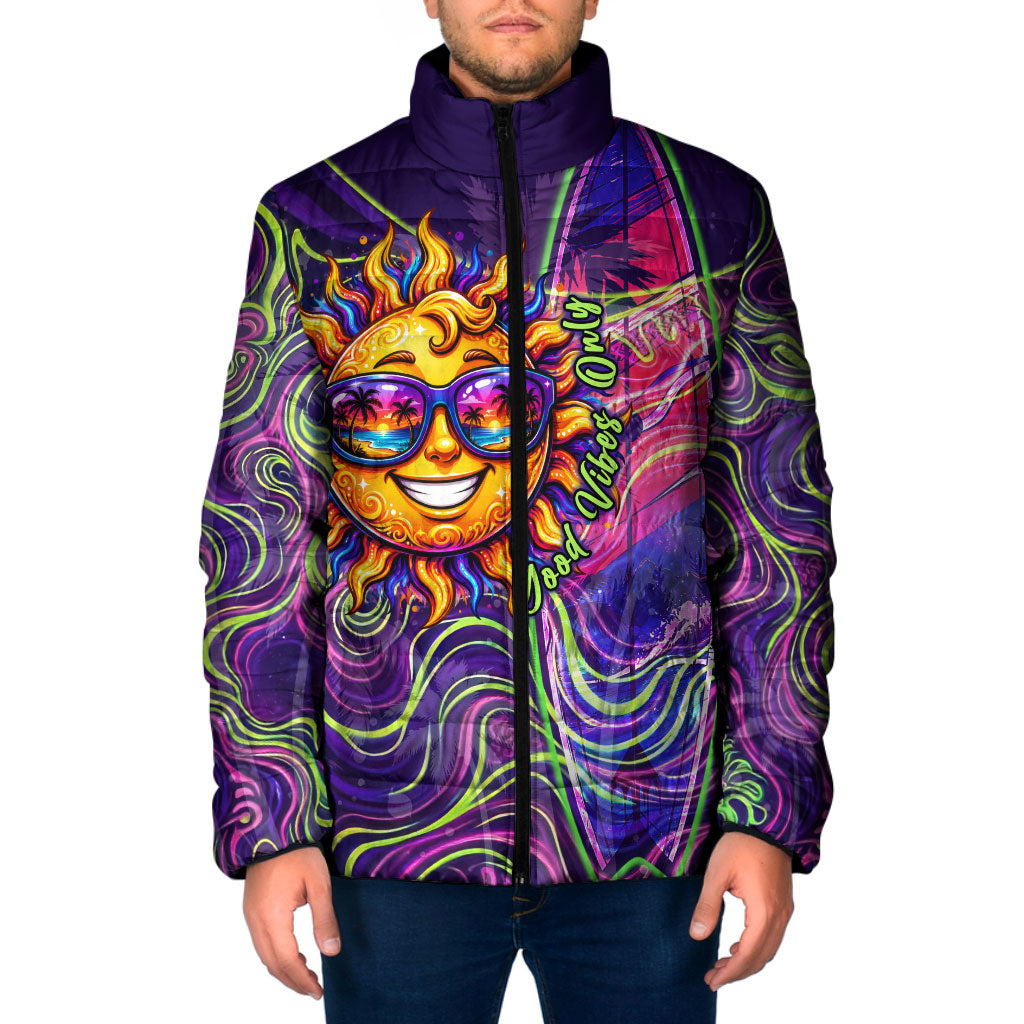 Waimanalo Hawaii Sun Rabbit Padded Jacket Psychedelic Trippy Neon Swirl Graphic TS04 Men Purple Green - Polynesian Pride