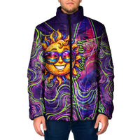 Waimanalo Hawaii Sun Rabbit Padded Jacket Psychedelic Trippy Neon Swirl Graphic TS04 Men Purple Green - Polynesian Pride