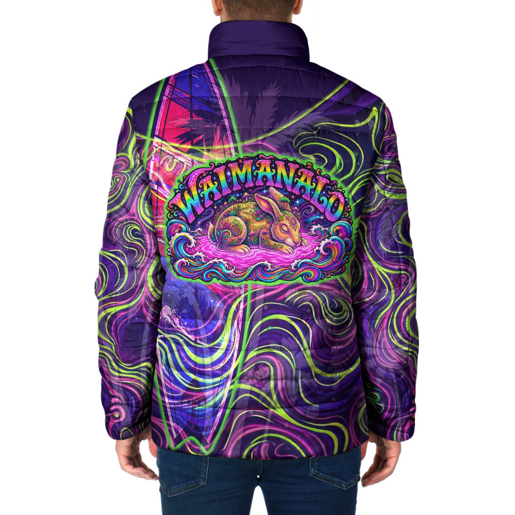 Waimanalo Hawaii Sun Rabbit Padded Jacket Psychedelic Trippy Neon Swirl Graphic TS04 - Polynesian Pride