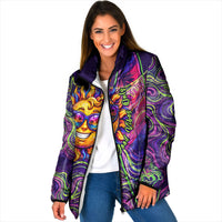 Waimanalo Hawaii Sun Rabbit Padded Jacket Psychedelic Trippy Neon Swirl Graphic TS04 Women Purple Green - Polynesian Pride
