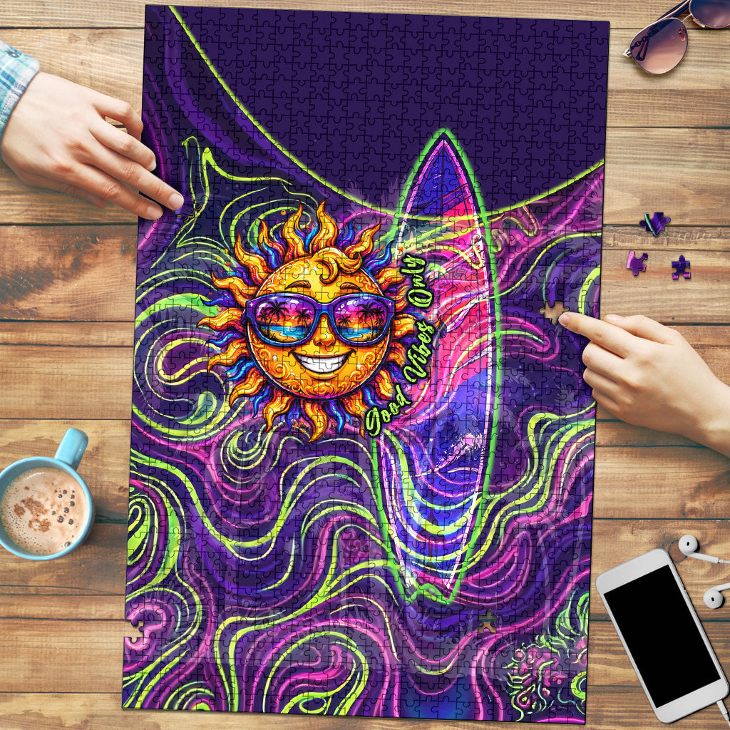 Waimanalo Hawaii Sun Rabbit Puzzle Psychedelic Trippy Neon Swirl Graphic TS04 Purple Green - Polynesian Pride