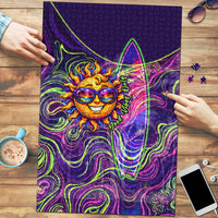 Waimanalo Hawaii Sun Rabbit Puzzle Psychedelic Trippy Neon Swirl Graphic TS04 Purple Green - Polynesian Pride