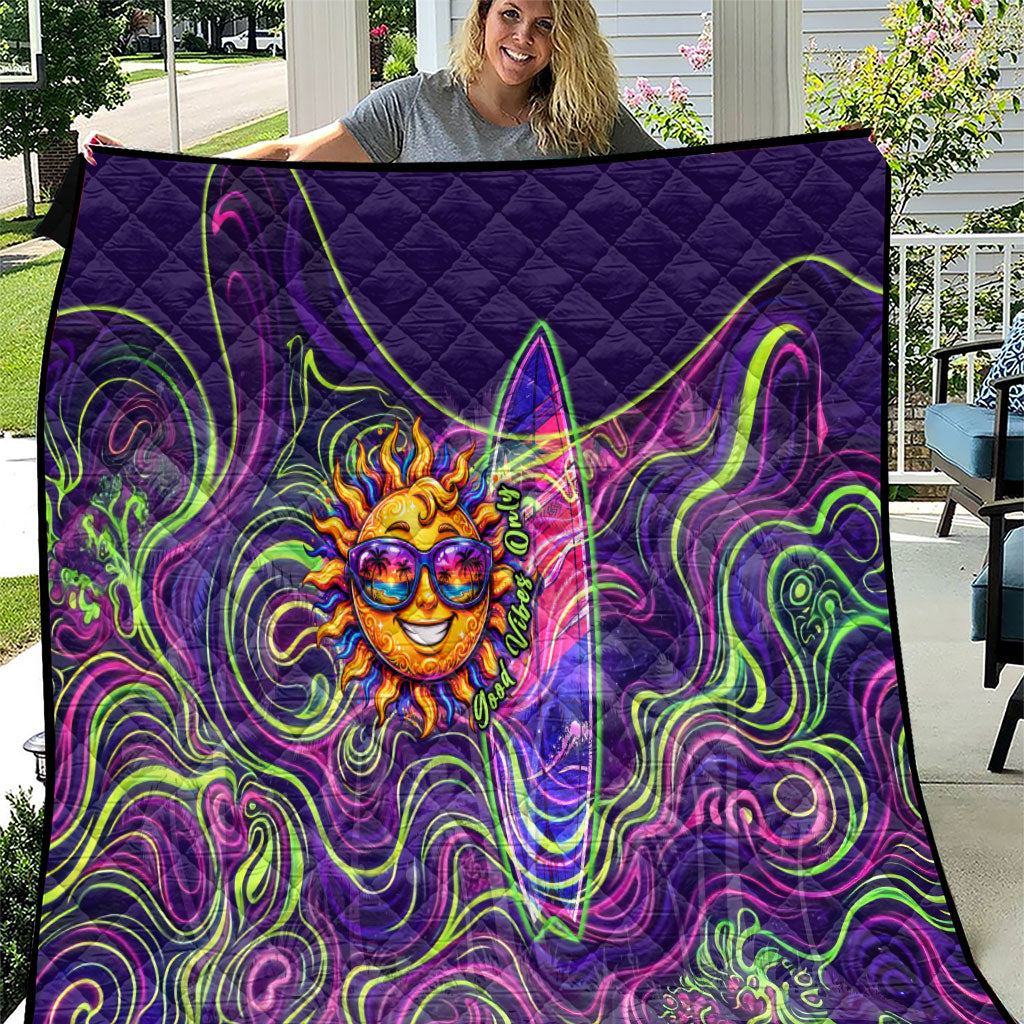 Waimanalo Hawaii Sun Rabbit Quilt Psychedelic Trippy Neon Swirl Graphic TS04 Purple Green - Polynesian Pride