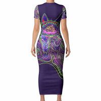 Waimanalo Hawaii Sun Rabbit Short Sleeve Bodycon Dress Psychedelic Trippy Neon Swirl Graphic TS04 - Polynesian Pride