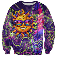 Waimanalo Hawaii Sun Rabbit Sweatshirt Psychedelic Trippy Neon Swirl Graphic TS04 Unisex Purple Green - Polynesian Pride