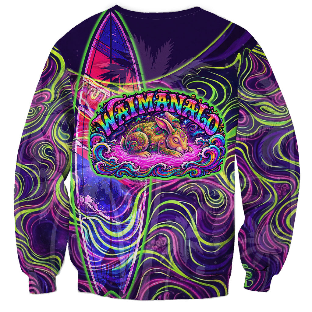 Waimanalo Hawaii Sun Rabbit Sweatshirt Psychedelic Trippy Neon Swirl Graphic TS04 - Polynesian Pride