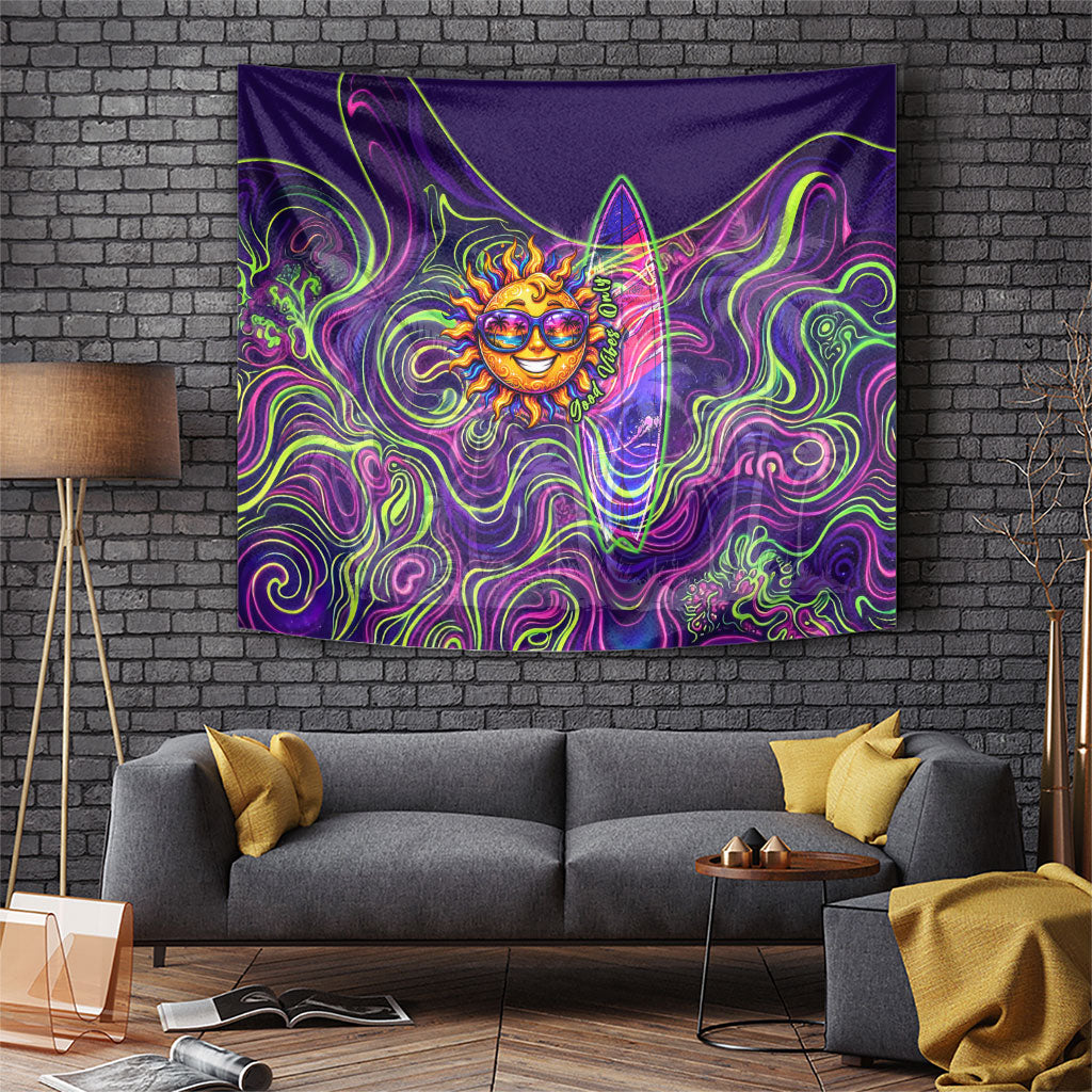 Waimanalo Hawaii Sun Rabbit Tapestry Psychedelic Trippy Neon Swirl Graphic TS04 Purple Green - Polynesian Pride