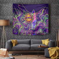 Waimanalo Hawaii Sun Rabbit Tapestry Psychedelic Trippy Neon Swirl Graphic TS04 Purple Green - Polynesian Pride