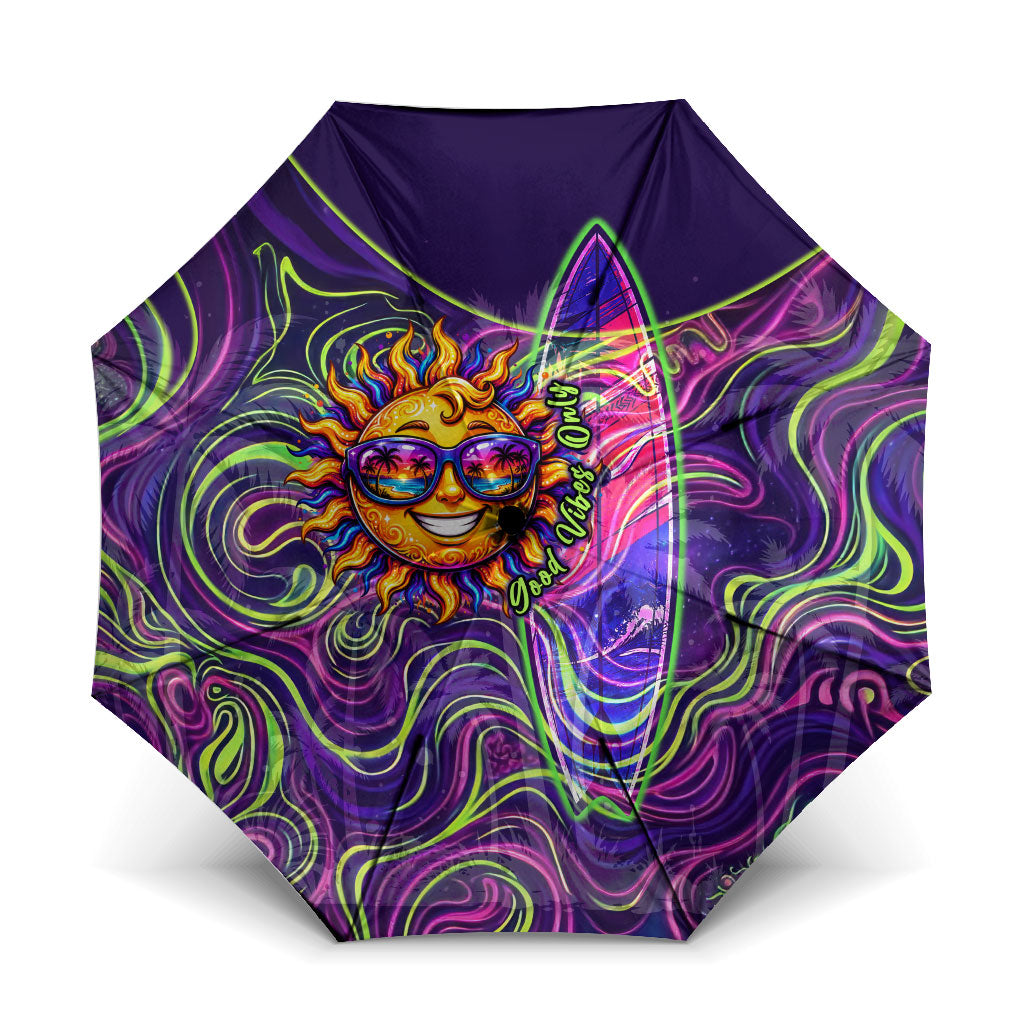 Waimanalo Hawaii Sun Rabbit Umbrella Psychedelic Trippy Neon Swirl Graphic TS04 One Size Folded 11.42 inch Opened Diameter 37.4 inch Purple Green - Polynesian Pride