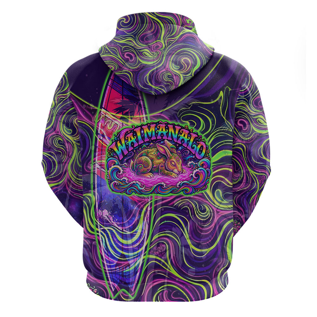 Waimanalo Hawaii Sun Rabbit Zip Hoodie Psychedelic Trippy Neon Swirl Graphic TS04 - Polynesian Pride