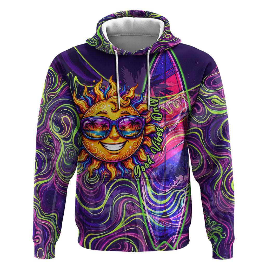 Waimanalo Hawaii Sun Rabbit Zip Hoodie Psychedelic Trippy Neon Swirl Graphic TS04 Pullover Hoodie Purple Green - Polynesian Pride