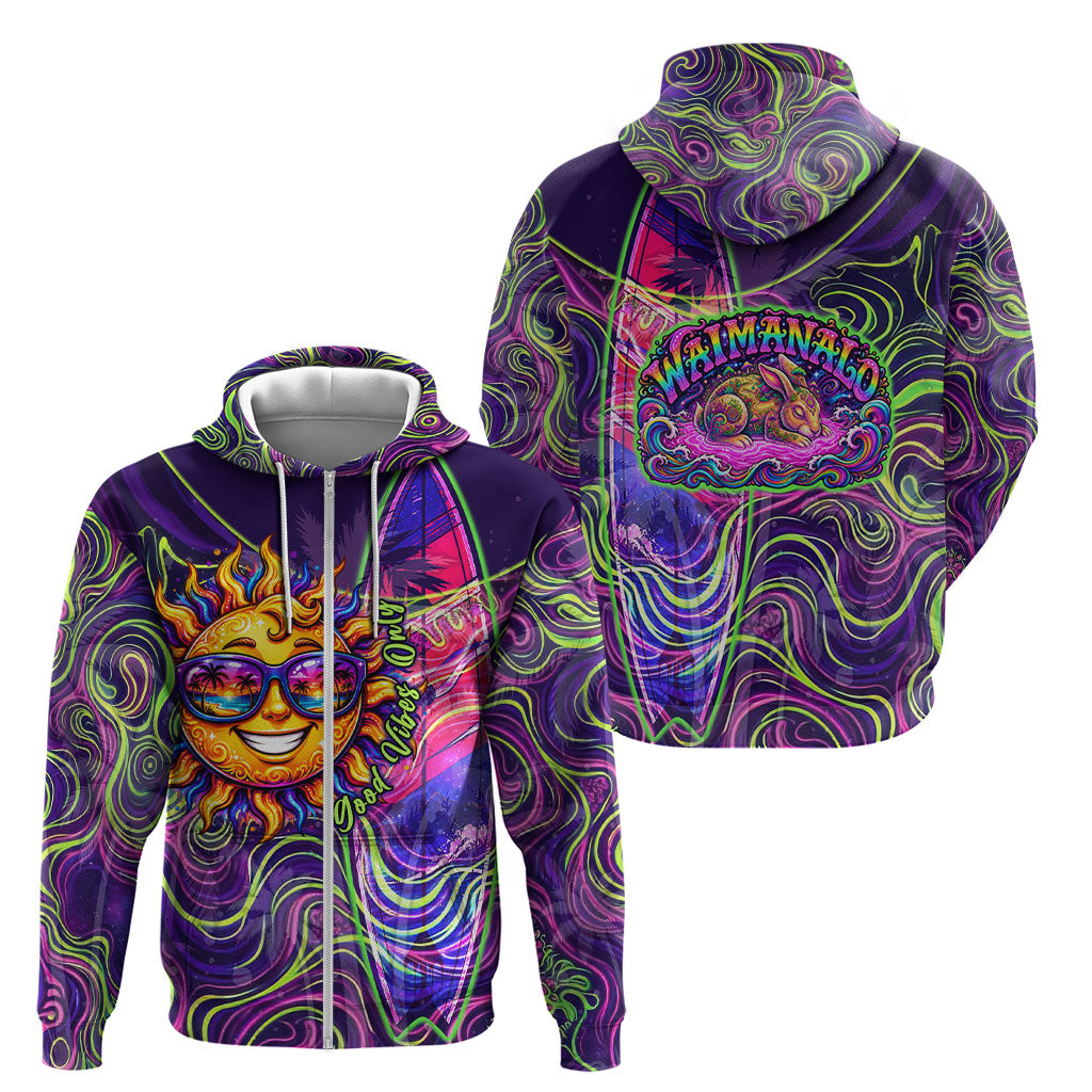 Waimanalo Hawaii Sun Rabbit Zip Hoodie Psychedelic Trippy Neon Swirl Graphic TS04 - Polynesian Pride