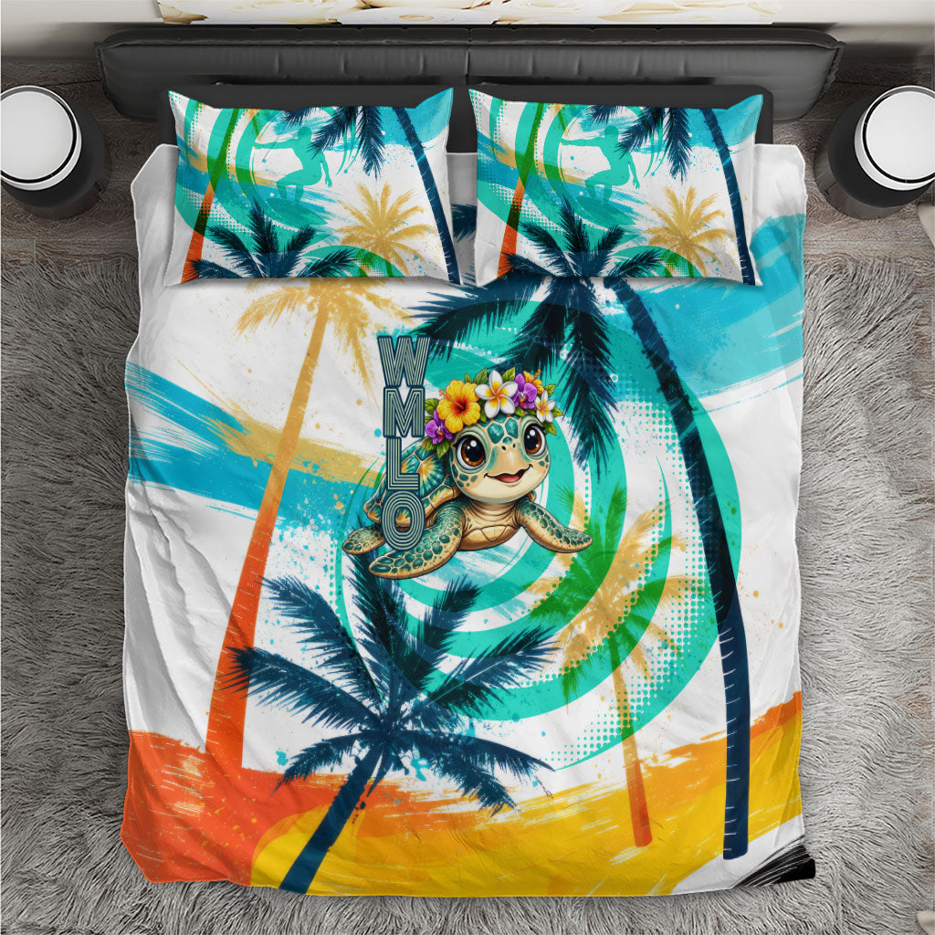 Hawaii Waimanalo Sea Turtle Bedding Set Cute Tropical Beach Aloha Spirit Cartoon TS04 Green Blue - Polynesian Pride