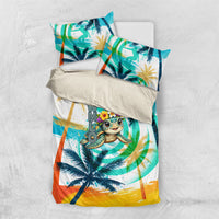 Hawaii Waimanalo Sea Turtle Bedding Set Cute Tropical Beach Aloha Spirit Cartoon TS04 US Twin 172cm x 218cm Green Blue - Polynesian Pride
