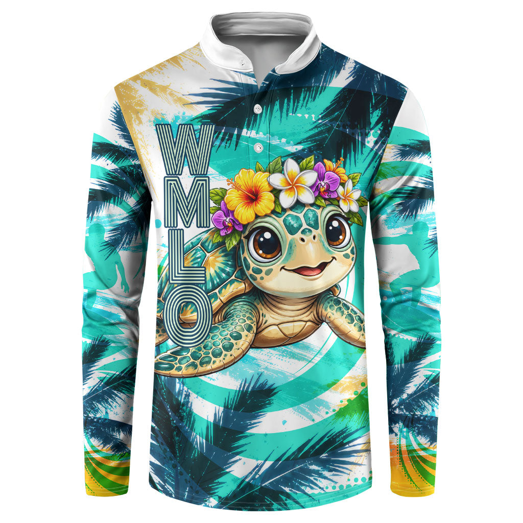 Hawaii Waimanalo Sea Turtle Button Sweatshirt Cute Tropical Beach Aloha Spirit Cartoon TS04 Green Blue - Polynesian Pride
