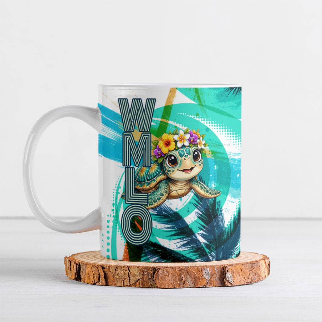 Hawaii Waimanalo Sea Turtle Ceramic Mug Cute Tropical Beach Aloha Spirit Cartoon TS04 Green Blue - Polynesian Pride