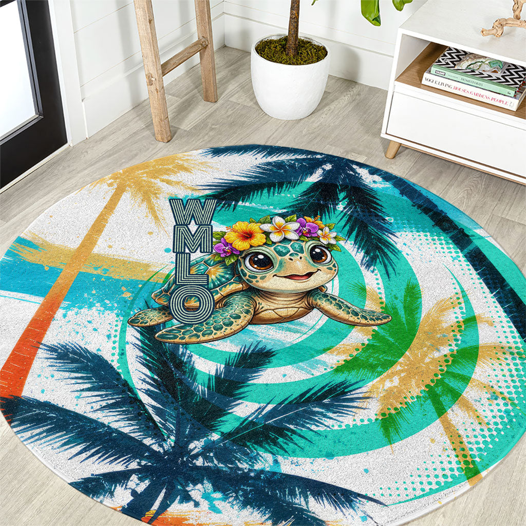 Hawaii Waimanalo Sea Turtle Round Carpet Cute Tropical Beach Aloha Spirit Cartoon TS04 Green Blue - Polynesian Pride