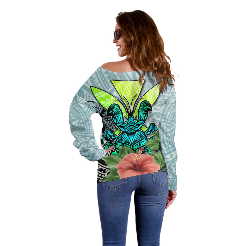 Polynesian Hawaii Off Shoulder Sweater Kanaka with Crab Tribal tattoo TS04 - Polynesian Pride