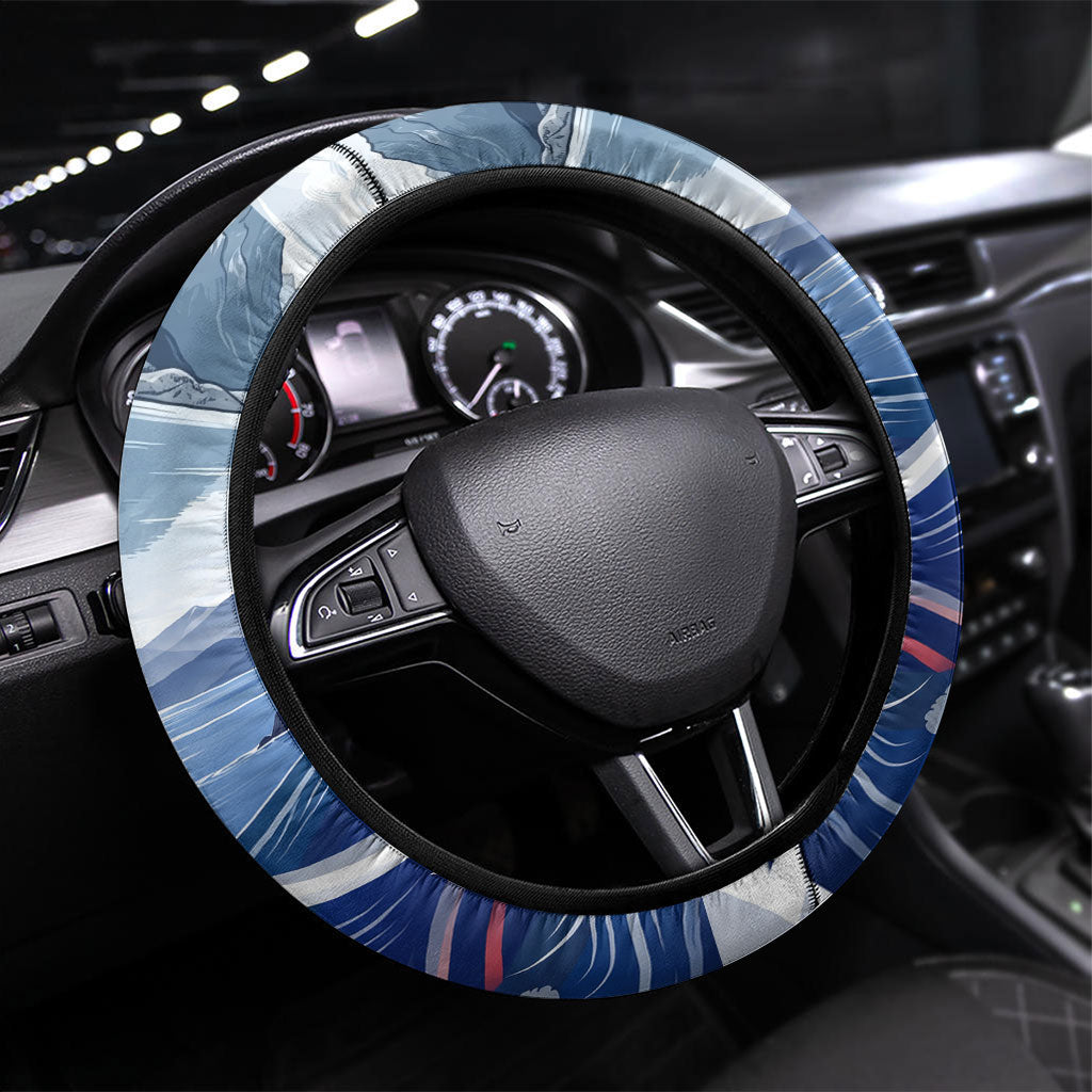 New Zealand 60th Birthday Steering Wheel Cover Silver Fern Kiwi Bird Coat Of Arms Flag Graphic Art TS04 Universal Fit Blue White - Polynesian Pride