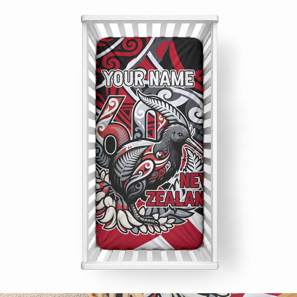 Personalized New Zealand 60th Birthday Baby Bed Cover Maori Tribal Patterns Kiwi Bird Silver Fern Flag Graphic Art