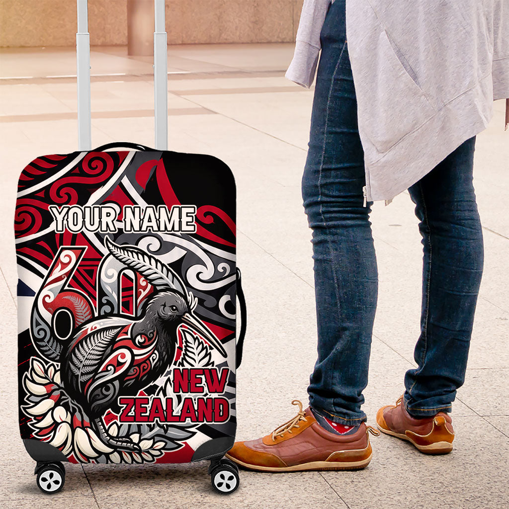 Personalized New Zealand 60th Birthday Luggage Cover Maori Tribal Patterns Kiwi Bird Silver Fern Flag Graphic Art TS04 Red Black - Polynesian Pride