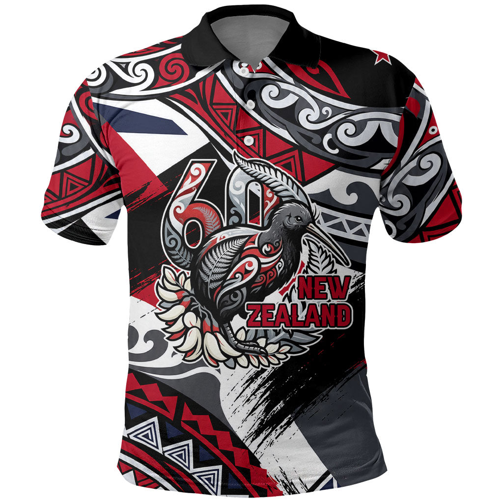Personalized New Zealand 60th Birthday Polo Shirt Maori Tribal Patterns Kiwi Bird Silver Fern Flag Graphic Art TS04 Red Black - Polynesian Pride