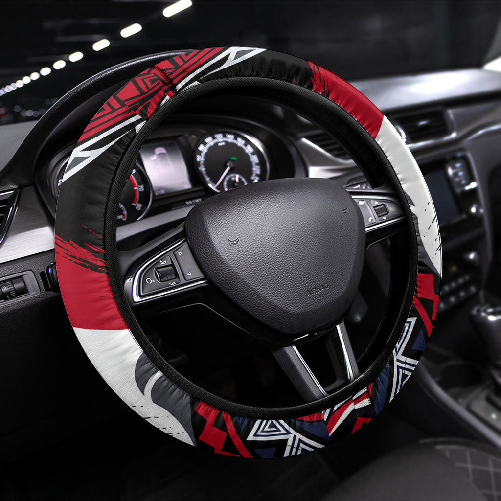 New Zealand 60th Birthday Steering Wheel Cover Maori Tribal Patterns Kiwi Bird Silver Fern Flag Graphic Art TS04 Universal Fit Red Black - Polynesian Pride
