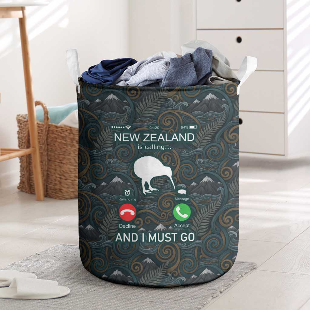 New Zealand is Calling and I Must Go Laundry Basket Kiwi Bird Silhouette TS04 Multicolor - Polynesian Pride