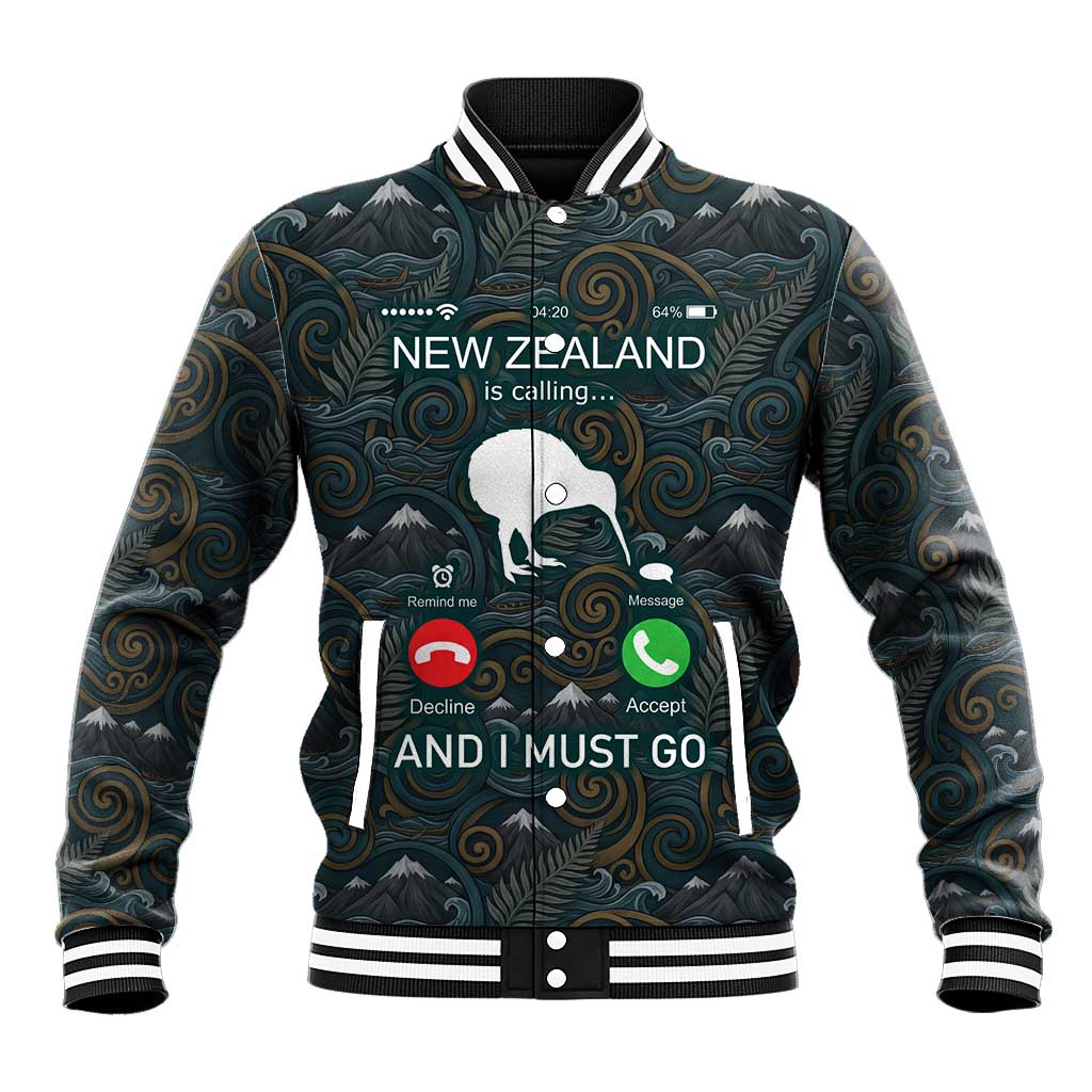 New Zealand is Calling and I Must Go Baseball Jacket Kiwi Bird Silhouette TS04 Unisex Multicolor - Polynesian Pride