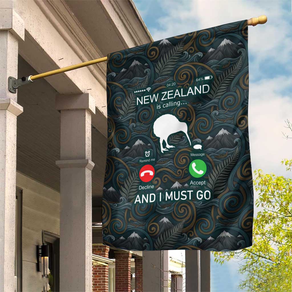 New Zealand is Calling and I Must Go Garden Flag Kiwi Bird Silhouette TS04 House Flag Multicolor - Polynesian Pride