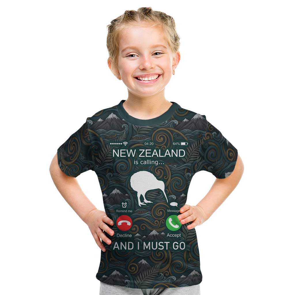 New Zealand is Calling and I Must Go Kid T Shirt Kiwi Bird Silhouette TS04 Multicolor - Polynesian Pride