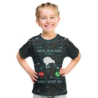 New Zealand is Calling and I Must Go Kid T Shirt Kiwi Bird Silhouette TS04 Multicolor - Polynesian Pride