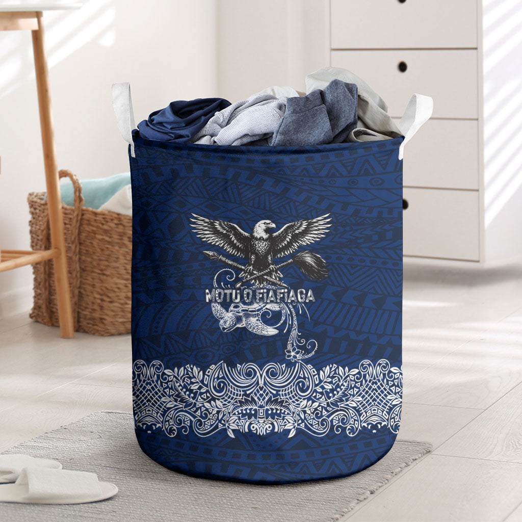 American Samoa Eagle Laundry Basket Sea Turtle Traditional Polynesian Tribal Tattoo TS04 Blue White - Polynesian Pride