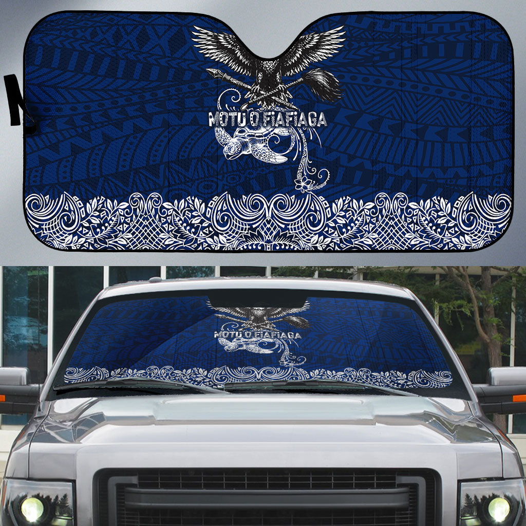 American Samoa Eagle Auto Sun Shade Sea Turtle Traditional Polynesian Tribal Tattoo TS04 Blue White - Polynesian Pride