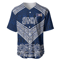 American Samoa Eagle Baseball Jersey Sea Turtle Traditional Polynesian Tribal Tattoo TS04 Blue White - Polynesian Pride